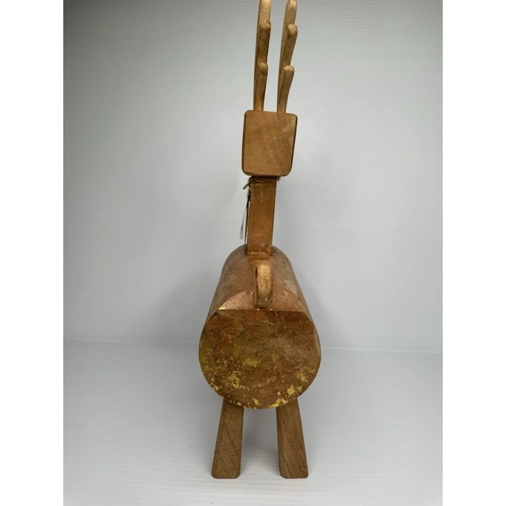 Wood Reindeer Figurine Gold Leaf Accent Handcrafted Christmas Decor 18